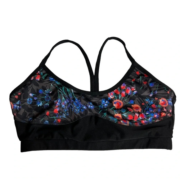 Gottex Floral Sports Bra Size Medium Black Mesh Athletic Workout Gym Racerback - Picture 1 of 9
